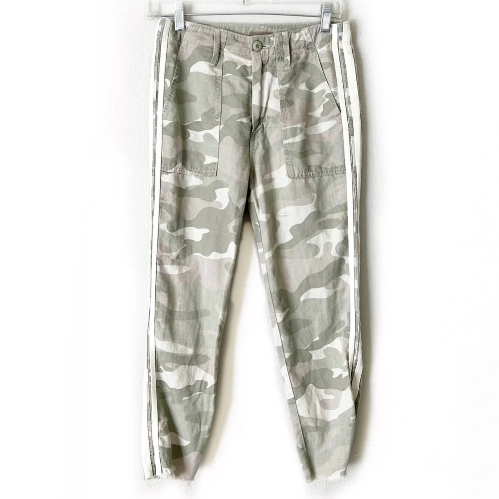 MOTHER THE SHAKER CHOP CROP FRAY Linen Blend Desert Print Camo Jeans Pan… - Picture 2 of 16